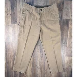 GH Bass Pants 36x30 Brown Duck Canvas Terrain Hiking Work Wear Heavy Zip Pocket